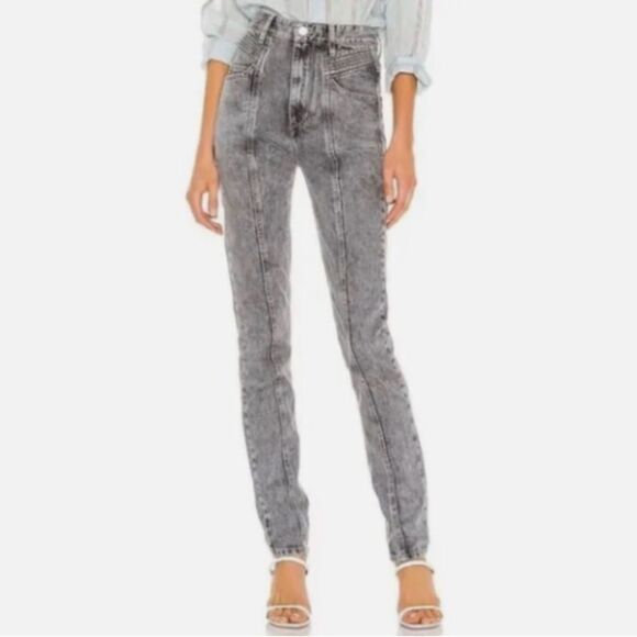 Isabel Marant Etoile Pantalon Hominy Gray High Waist Acid Stone Wash Jeans 38 4 - Picture 2 of 14